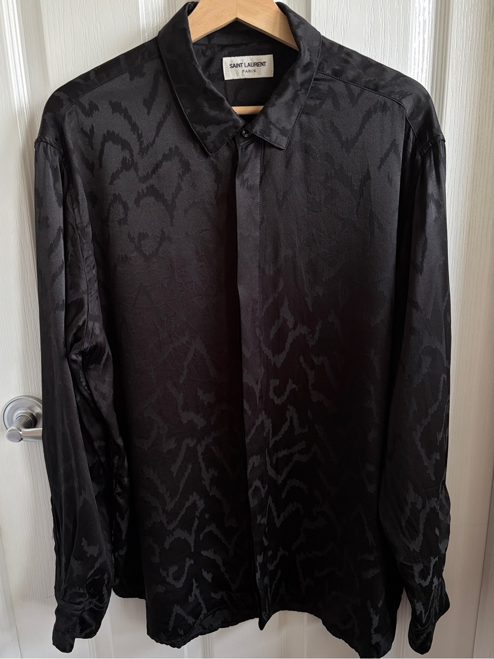 Men’s Saint Laurent Black Silk Jacquard Shirt Size 43 / 16